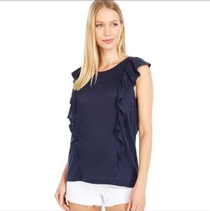 J.Crew size small navy blue sleeveless ruffle cotton shirt
